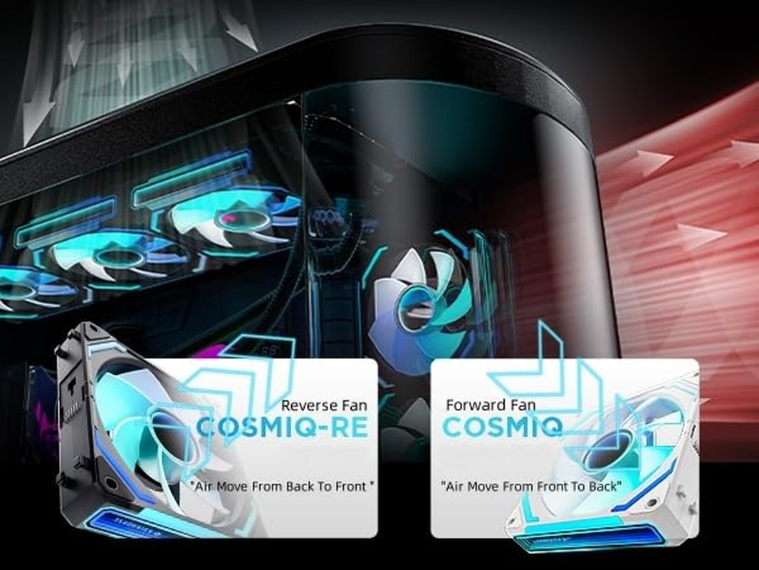 Asiahorse COSMIQ 120Mm PC RGB Fans Computer Case Fans, 5V 3-PIN Connector Daisy Chain PWM Cooling with Controller for Cases CPU Liquid Coolers (Black COSMIQ Forward, Black-3) image number 3