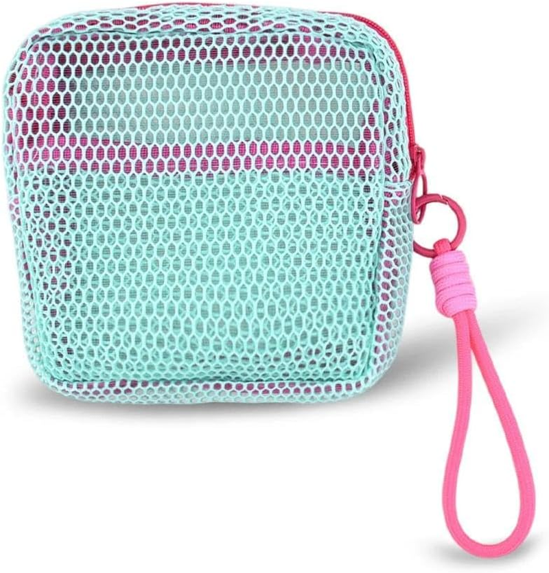 Portable Cosmetic Organizer Storage Mesh Makeup Bags Portable Coins Credit Cards Case Travel Lipstick Skincare Pouch Daily Small Objects Jewelry Pouches with Strap, Hot Pink