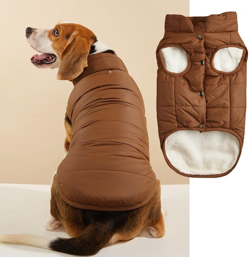 Dog Cosy Fleece Jacket Winter Lined Coat Clothes Warm Padded for Small Medium Large Dogs (Coffee, L)