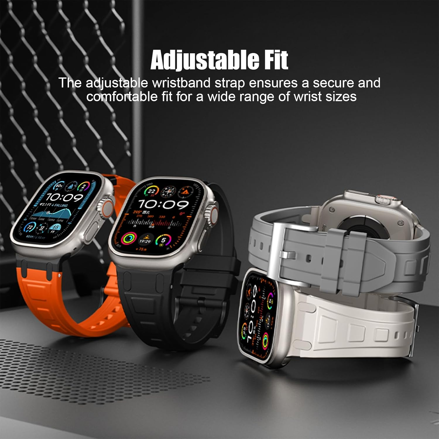 Stainless Steel Adapter Compatible with Apple Watch Series 11/10 Strap 46 Mm, Ultra 3/2/1 49 Mm Silicone Straps Compatible with Iwatch Series 9/8/7/6/5/4/SE3 Band 45 Mm/44 Mm