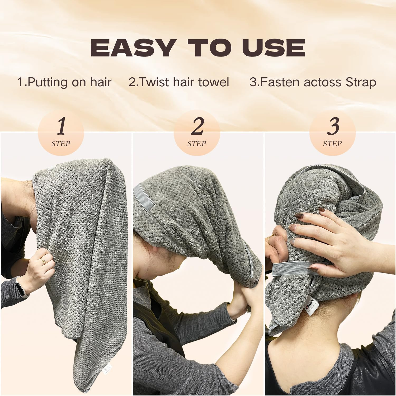 Hichiclife Extra Large Microfiber Hair Towel Wrap for Women - Super Absorbent & Quick Dry Hair Drying Towel - anti Frizz Ultra-Soft Hair Dryer Towels for Wet, Curly, Long & Thick Hair image number 5