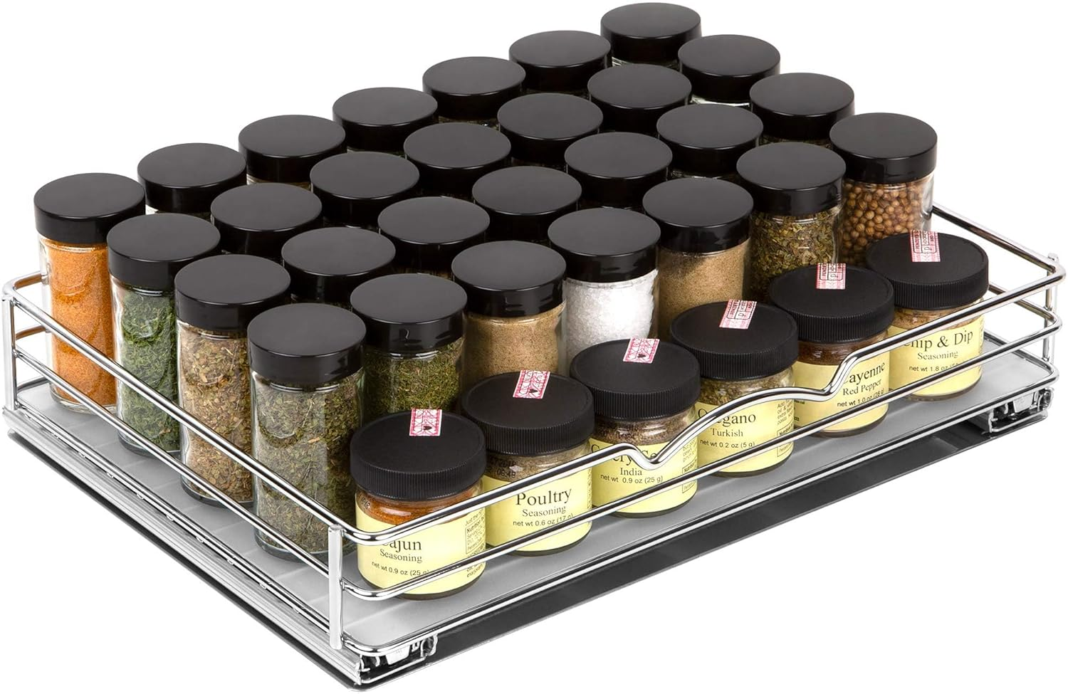 Pull Out Cabinet Organizer for Spices, Cans - Heavy Duty with Lifetime Limited Warranty- Pull Out Spice Rack- Cabinet Pull Out Shelf for Cans,Dishes, Etc, 14-3/8"Wx 10-1/2"D X 2-3/4&rdquo; H, Chrome image number 5