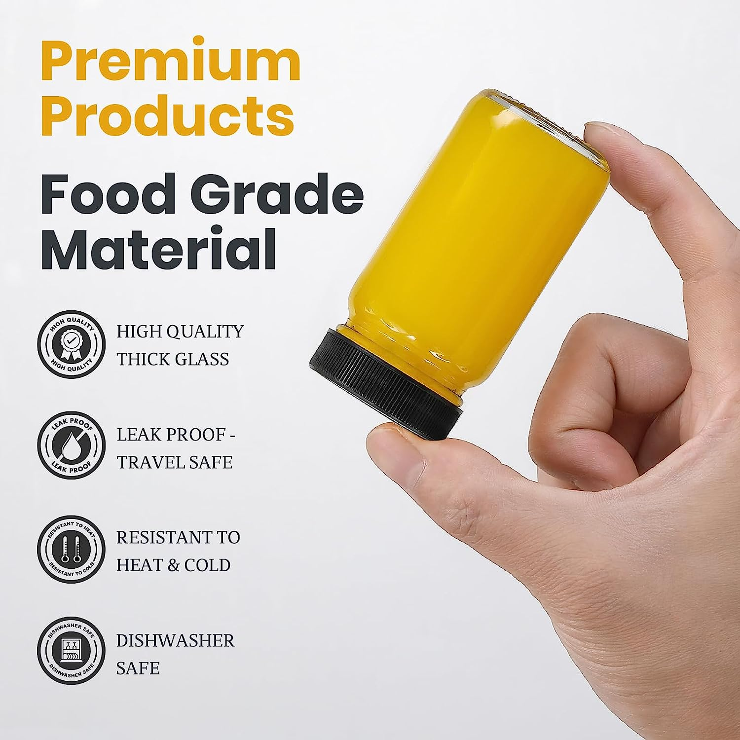 15 Pack 2 Oz Glass Shot Mini Bottles W/ Black Lids & 15 Labels - Small Clear Jar for Ginger, Wellness Shot, Juice, Sample, Whiskey - Travel Essentials - Wide Mouth, Leakproof, Dishwasher Safe image number 3