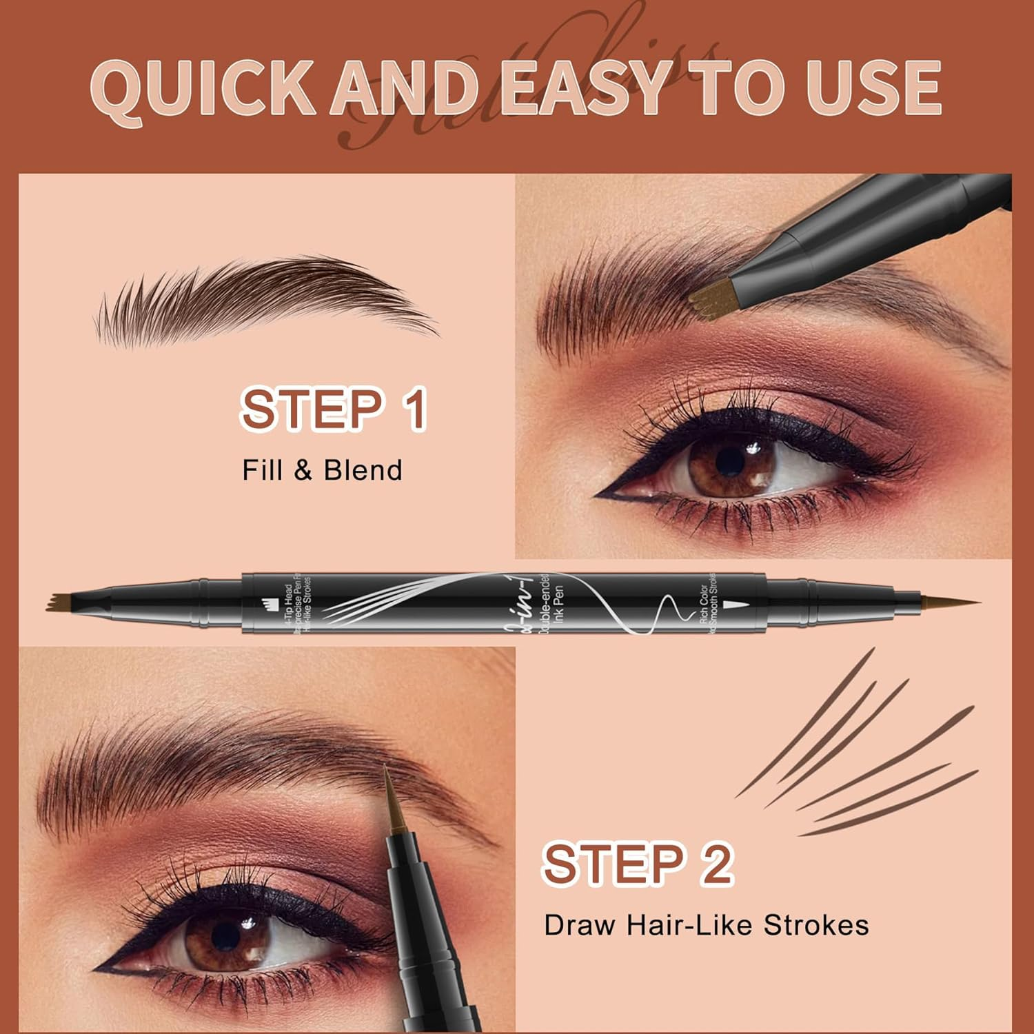 Microblading Eyebrow Pen - Waterproof 2-In-1 Dual-Ended Eye Brow Pen with 9-Fork-Tip Brow Pen and Precise Brush Create Natural Looking Defined Eyebrows Last All Day image number 6