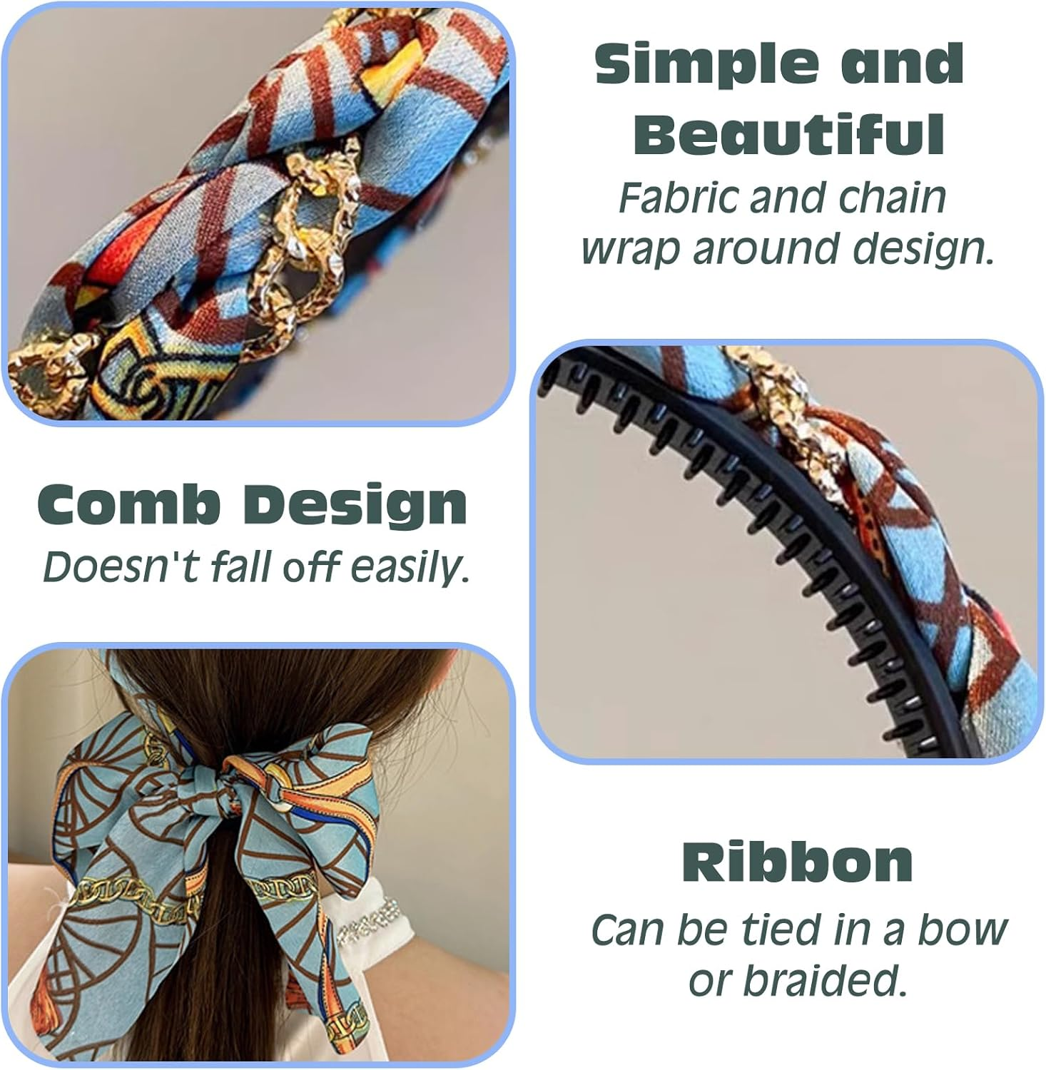 KASESSS 2 Pcs Headbands for Women'S Hair, Fashion Head Band, Toothed Head Bands Adult Women with Long Ribbon Fabric Headband Non-Slip Hair Accessories for Women for Outdoor Wedding Daily Wear image number 5