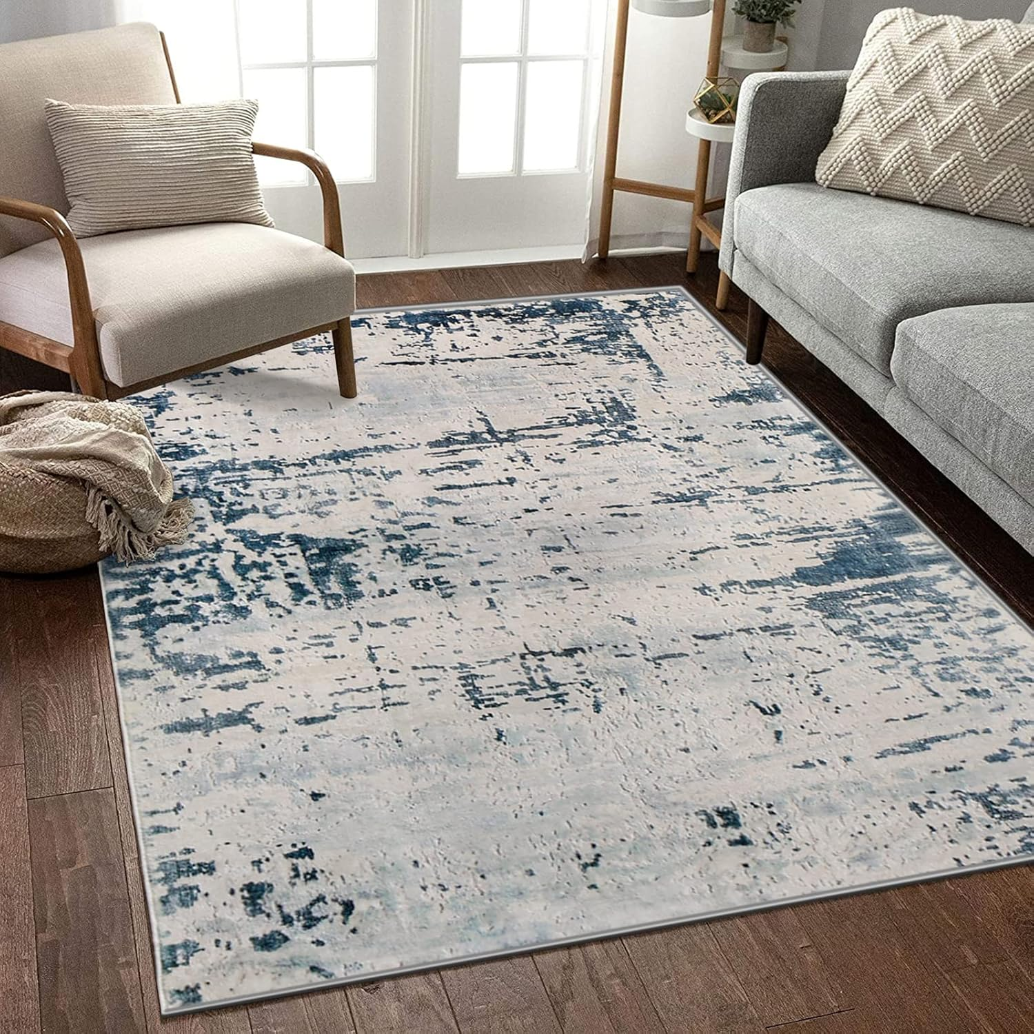 Asiinnsy Mordern Abstract Rug Soft Washable Carpet Non-Slip Area Rug for Living Room Bedroom Indoor Home Decor Medium Pile Floor Mat (Abstract Blue, 120 * 160Cm) image number 3