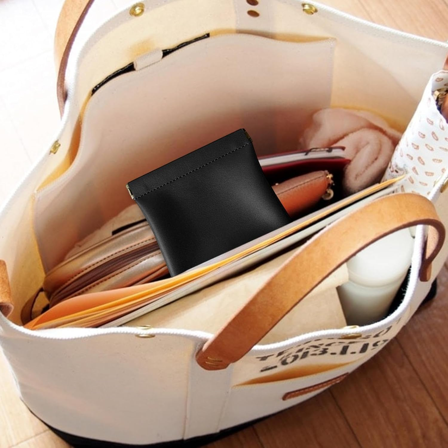 Cileznw Mini Pocket Cosmetic Bag - Portable Cosmetic Pouch for Purse - Small Accessories Storage Bag Organizer Pouch Cosmetics Wireless Earphone Coin Purse, Black, 大きい image number 1