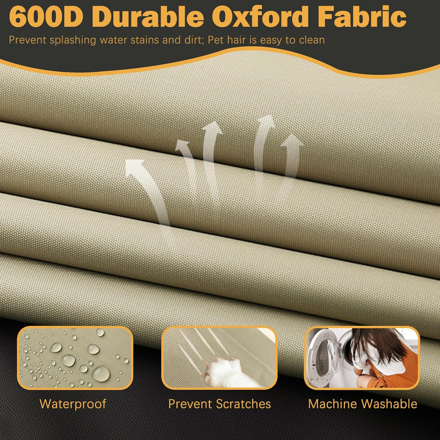 Sqodok Patio Cushion Covers 24X22 Inch, 4Pack Replacement Cushion Covers, Waterproof Outdoor Cushion Slicovers Sectional Cushions Cover for Sofa Chair, Tan