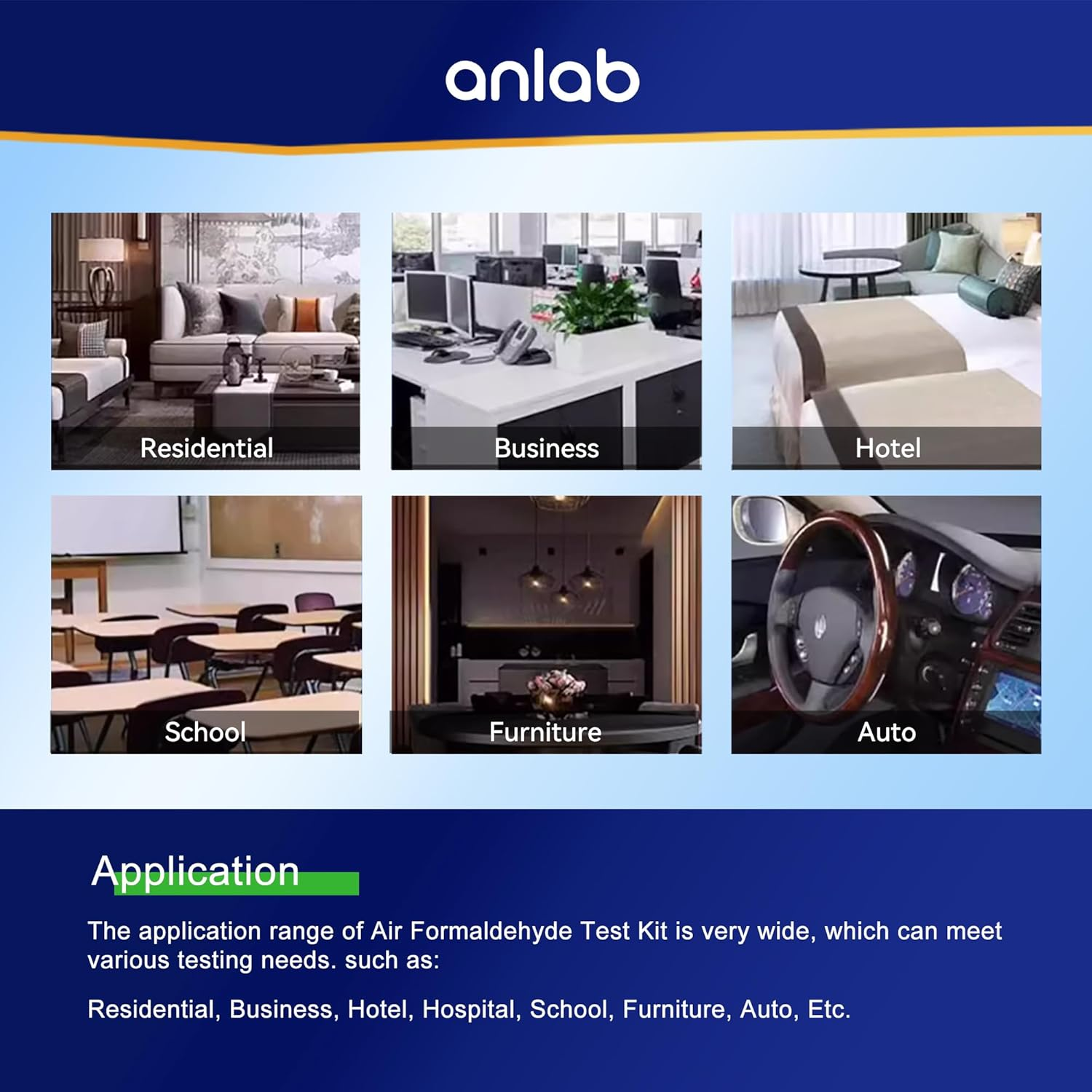 Anlab&trade; Air Formaldehyde (HCHO) DIY Test Kit - Used for Air Quality Testing, Detector Used for Home, Residential, Business, Hotel, Hospital, School, Furniture, Auto (Pack of 3) image number 1