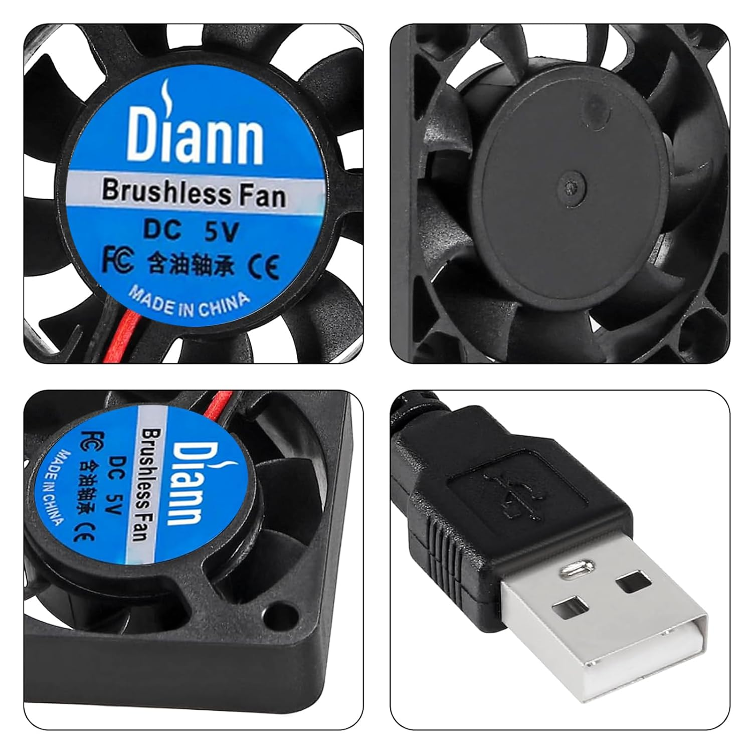 DIANN 2Pcs 4010 DC 5V USB Brushless Cooling Fan 40 X40 X10Mm Quiet Cooling Fan 4010 Fan 3D Printer Oil Bearing Fans for Computer Case 3D Printer image number 3
