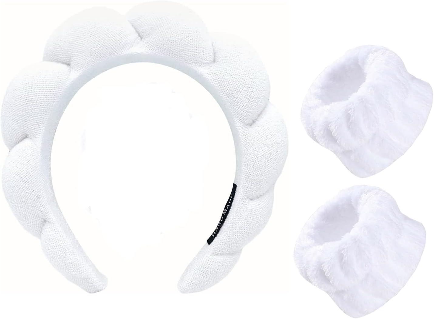 Taicols Pack of 3 Spa Face Headband Wrist, Wrist Wash Bands Set, Soft Skin Care Hair Band, Elastic Wrist Sweatband, Fluffy Cosmetic Headband for Women Girls (White) image number 5