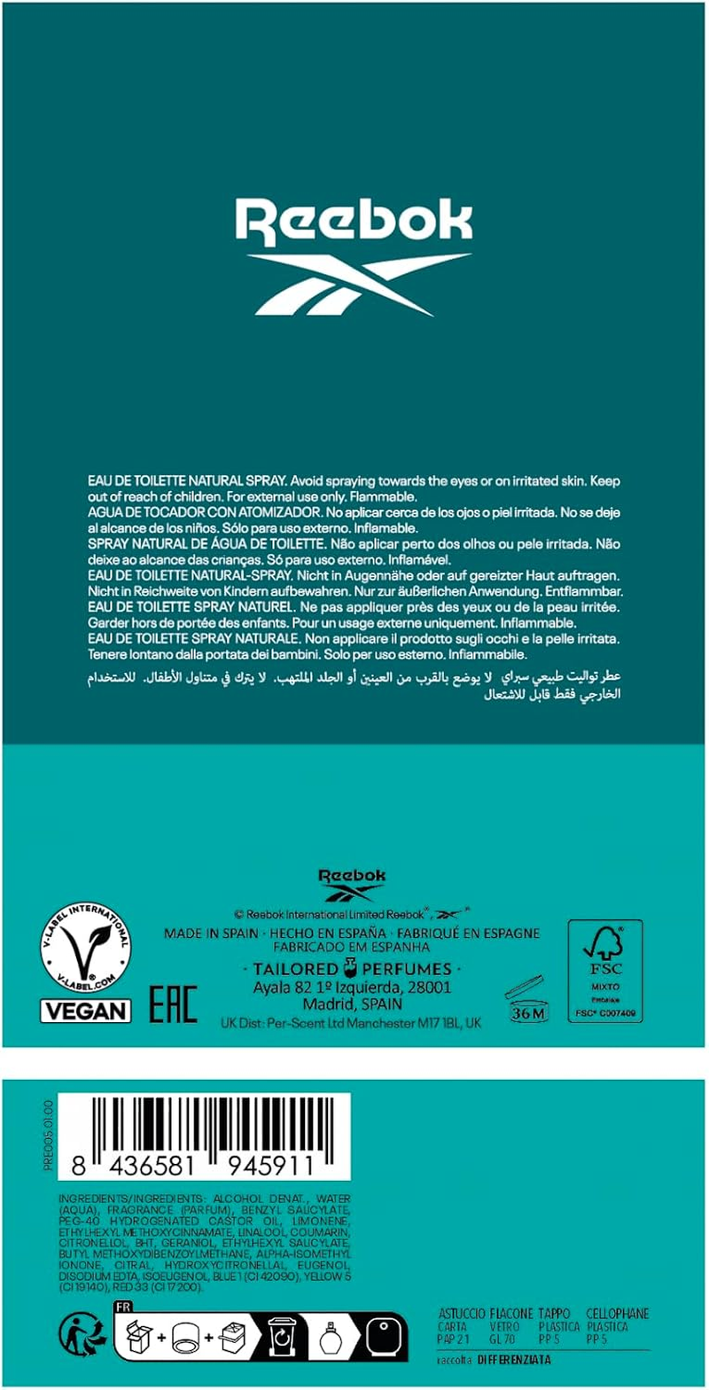 Reebok Men'S Cool Your Body Eau De Toilette 100 Ml