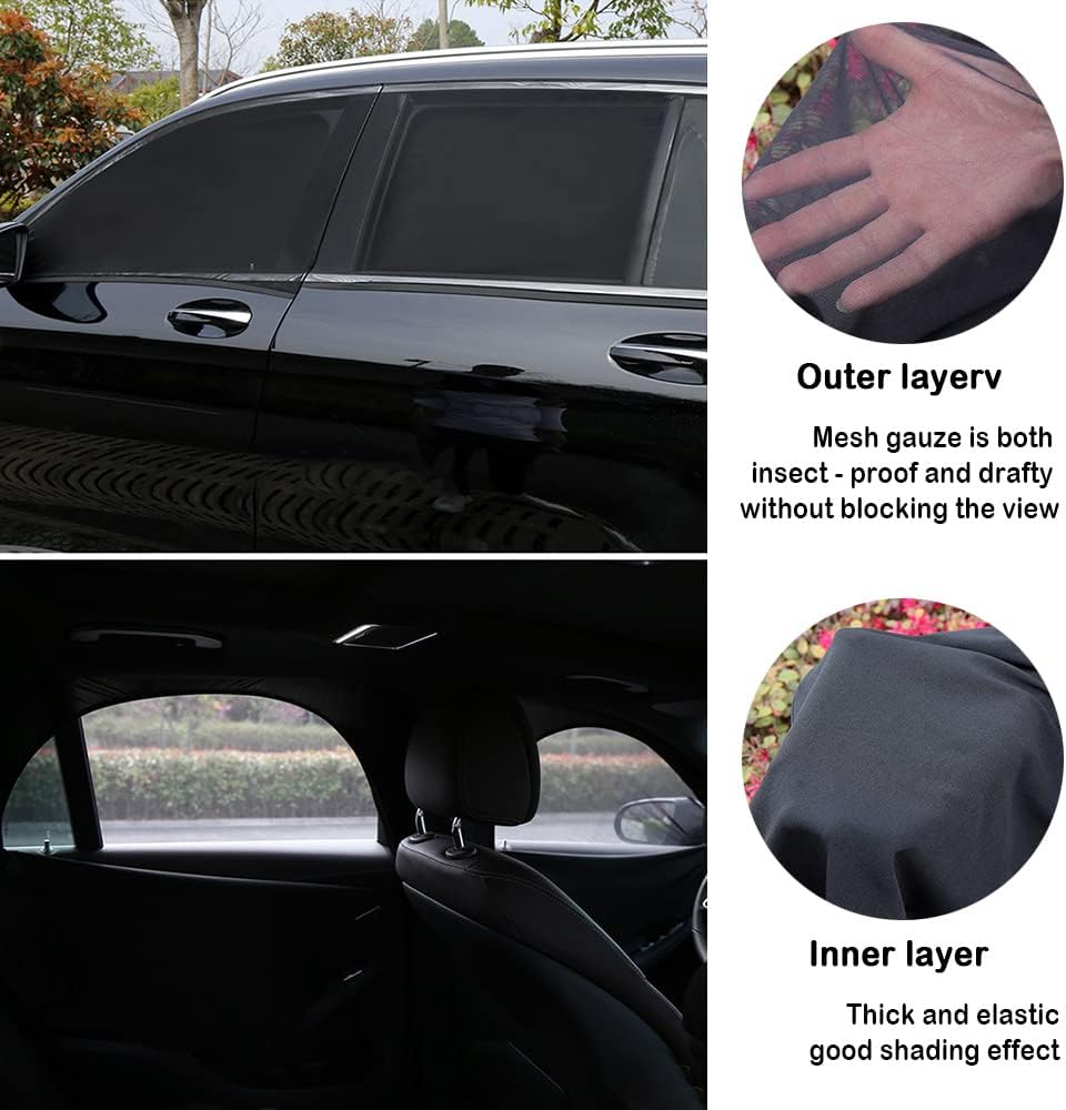 Upgrade Stretchable&Breathable SUV Car Window Shade - Oversize Double Mesh for Heat Shading and Bug&Uv Protection - Car Must Have Privacy Shades for Cars,Truck,Suv When Camping (Front Window/2Pcs) - Front And Rear Windows/4Pcs image number 5
