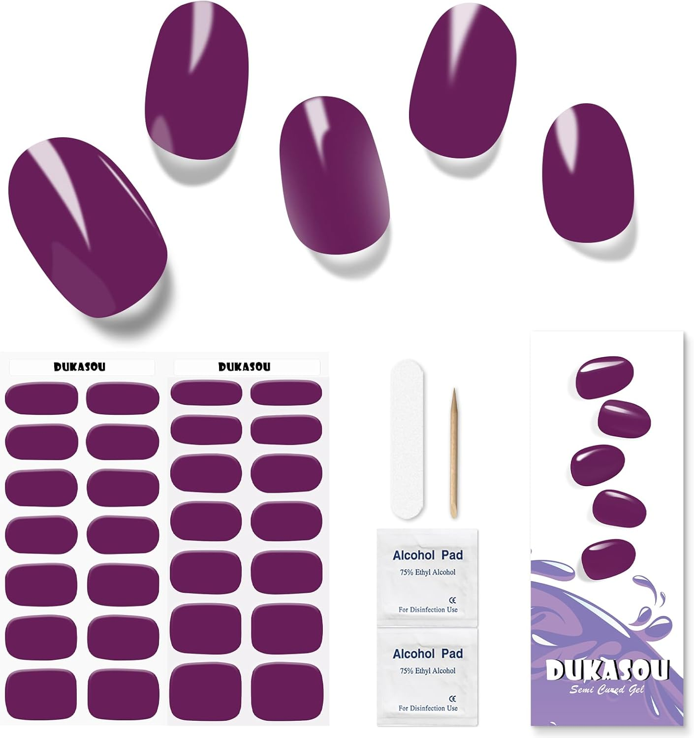 Semi Cured Gel Nails Strips 28 Stickers Nail Wraps Soft Self-Adhesive Gel Nail Stickers Salon-Quality Gel Nail Strips for Nails Manicure Nail Wraps Works with Any Nail Lamps