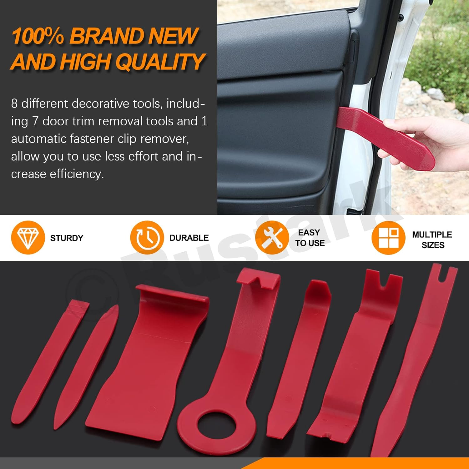 Rustark 8Pcs Auto Car Trim Removal Tool Kit Pry Tool Set Car Trim Removal Tool Interior Door Panel Fastener Removal Tool for Auto Car Clip Audio Dashboards Panel Installer image number 4