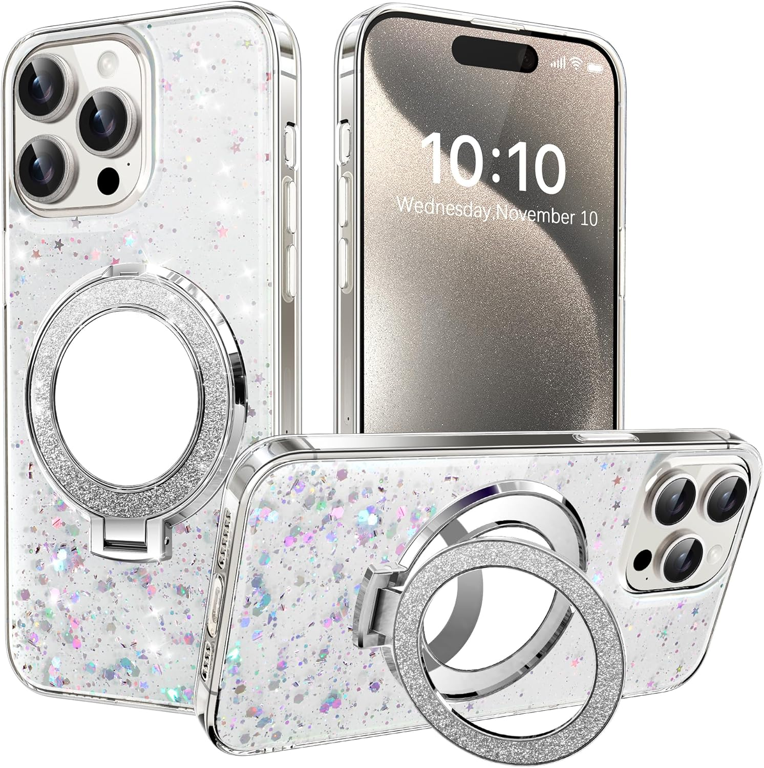 IMEIKONST Glitter Case Compatible with Iphone 16E with Makeup Mirror Holder, Sparkle Transparent Bling Shell Shockproof Soft TPU Silicone Bumper Cover for Iphone 16E. Green DJJ