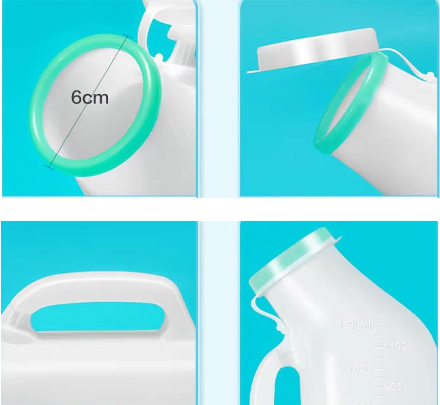 1200Ml Portable Urinal for Men,Large Capacity Urine Bottle with Lid, Easy-To-Use Pee Bottle for Elderly, Travel & Night Use, Clear Measurement Markings, Anti-Spill Design, Lightweight & Durable with Handle,Perfect for Those with Limited Access to Toilets(White） image number 3