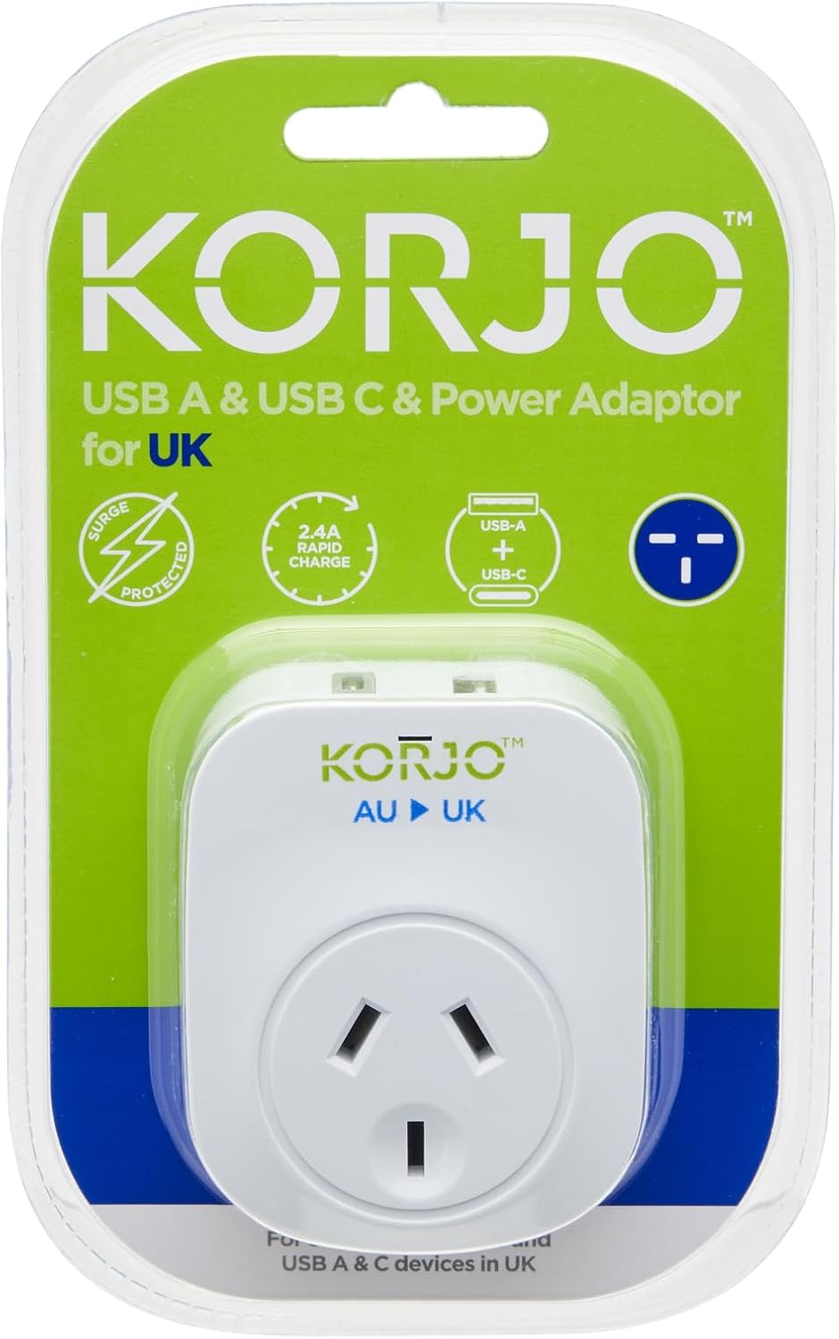 Korjo USB A&C & Power Adaptor - UK, White