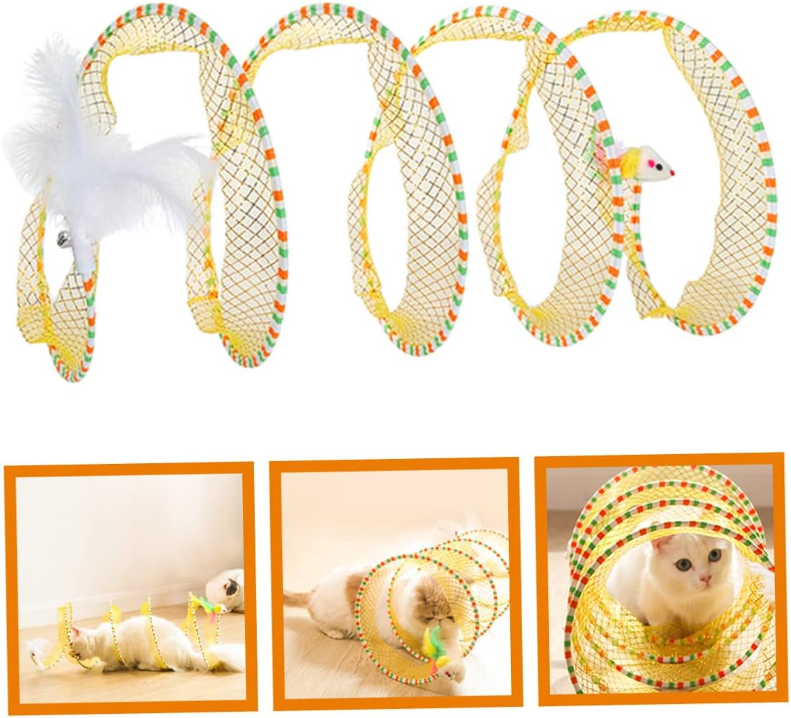 FOMIYES Cat Tunnel Toy 25Cm Spiral Folding Cat Tunnel Indoor Interactive Toys for Fun Indoor Fun and Exercise - Yellow image number 3
