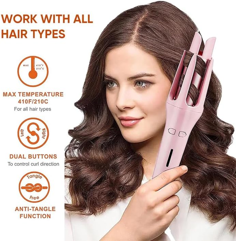 Leona Co Automatic Rotating Hair Curling Iron, Fast Heating Auto Hair Curler for 32MM 1.3" Soft Waves Styling, Includes Heat Resistant Silicone Mat Pouch, Auto Curling Wand for Long Short Hair (Purple) image number 6