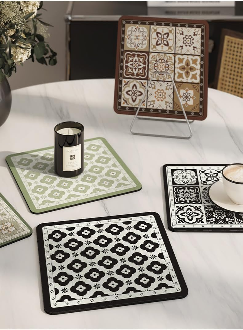 Clover & Wind Chime Coffee Cup Mat Coaster 3Pcs-16X16Cm Durable Anti-Skid Absorbent Cork Placemats for Hot & Cold Drinks - Cute Desk & Bar Accessories, Coffee Table Decor (3 Colors)