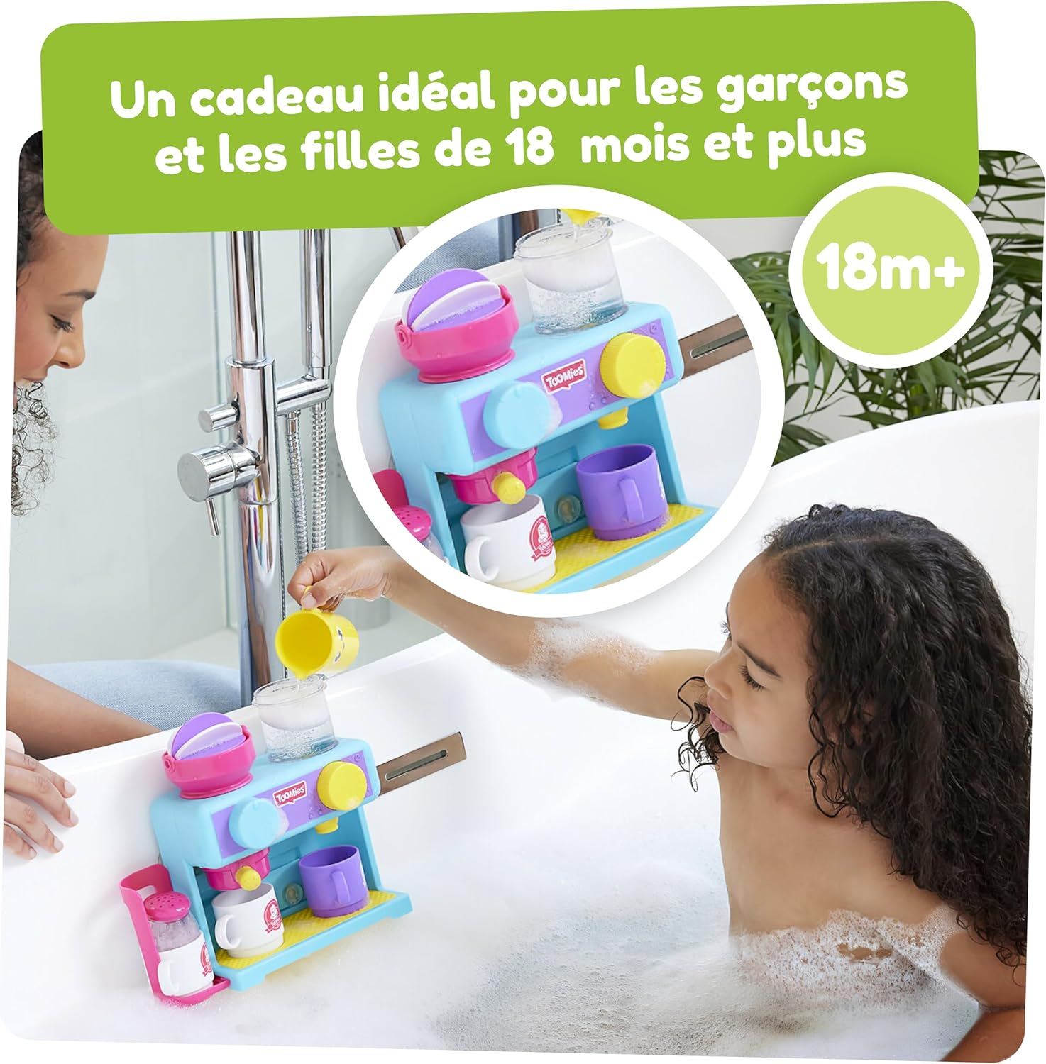 Toomies Bath Barista - Pretend Cafe Baby Bath Toys - Wall Mounted Bubble Bath Play Kitchen Toddler Toys - Kids Kitchen Set Includes 3 Cups, 1 Jug, 1 Shaker - +18 Months Boys Toys & Girls Toys image number 5