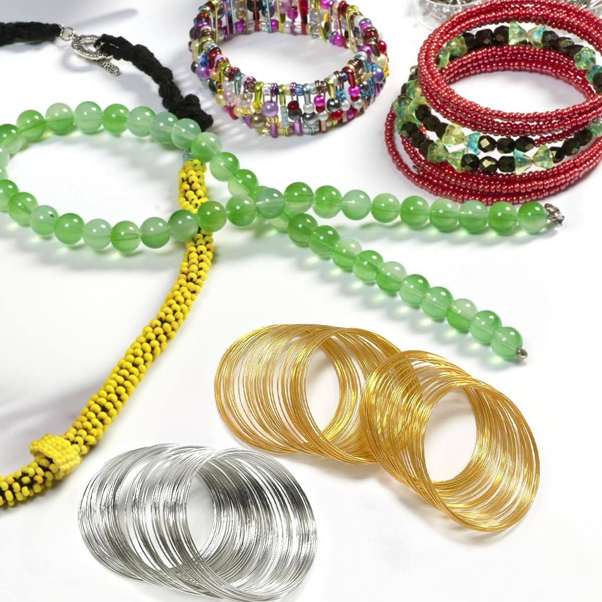 Memory Beading Wire, 200 Loops Jewelry Wire for Bracelet Necklace, DIY Craft (Gold, Silver) image number 6