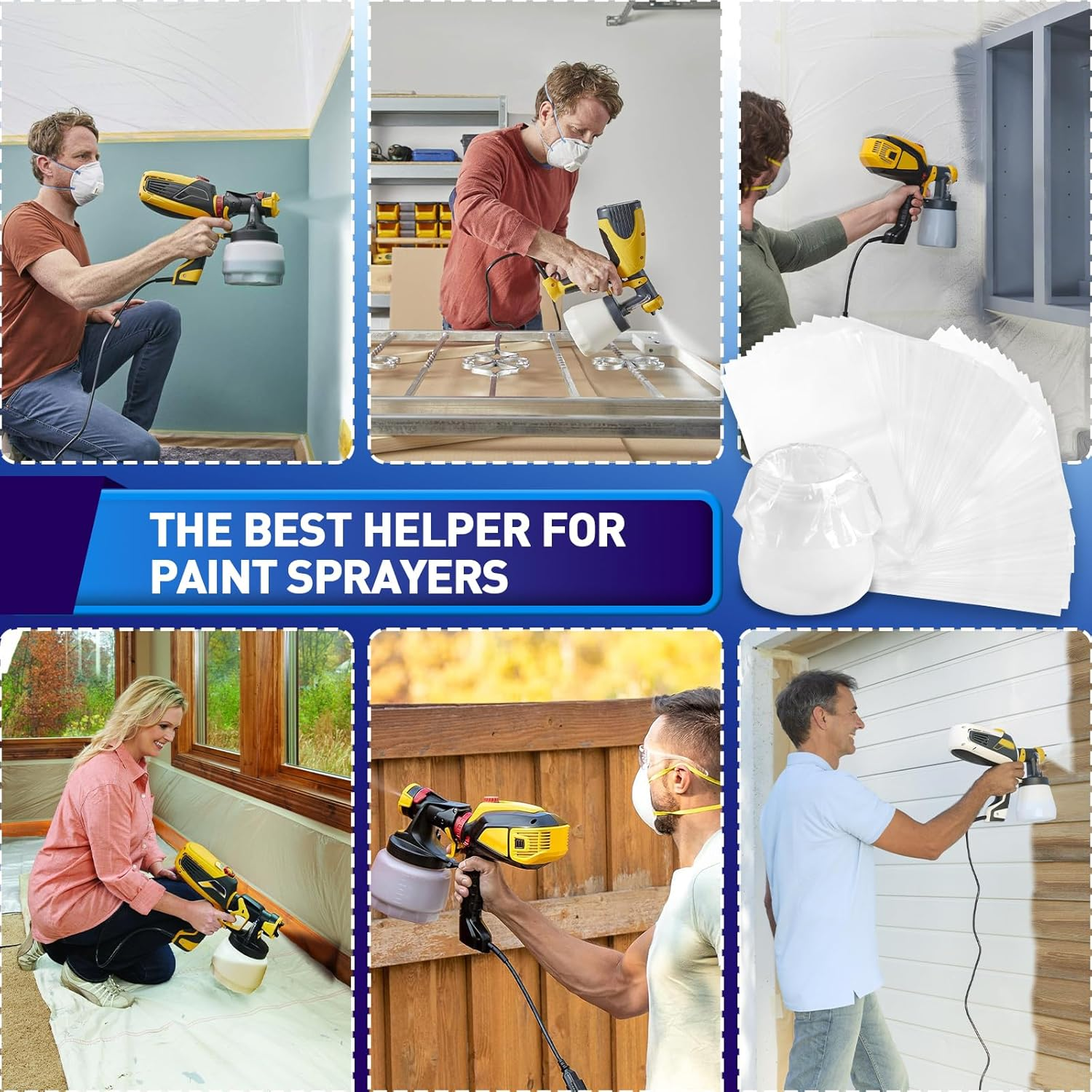 Paint Sprayer Parts - 100 Pcs Bags, 7.8'' X 11.8'' Cup Liners, Transparent Spray Gun Canister Liners for Wagner Paint Sprayer