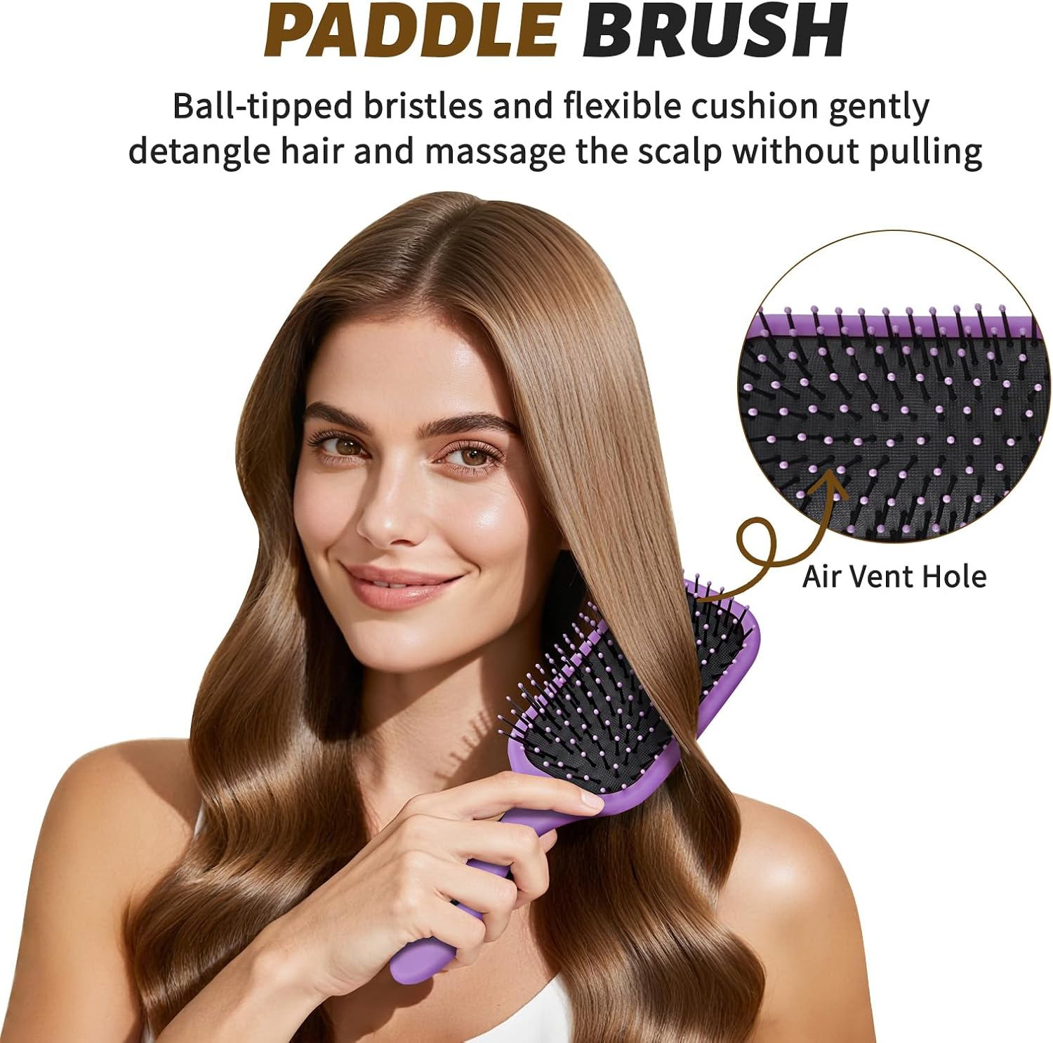 (Purple) - 4Pcs Hair Brush Women, Hair Comb for Women and Detangling Paddle Brush, Great on Wet or Dry Hair, No More Tangle Hair Brush Set for Straight Long Thick Curly Natural Hair (Purple) - Black image number 4