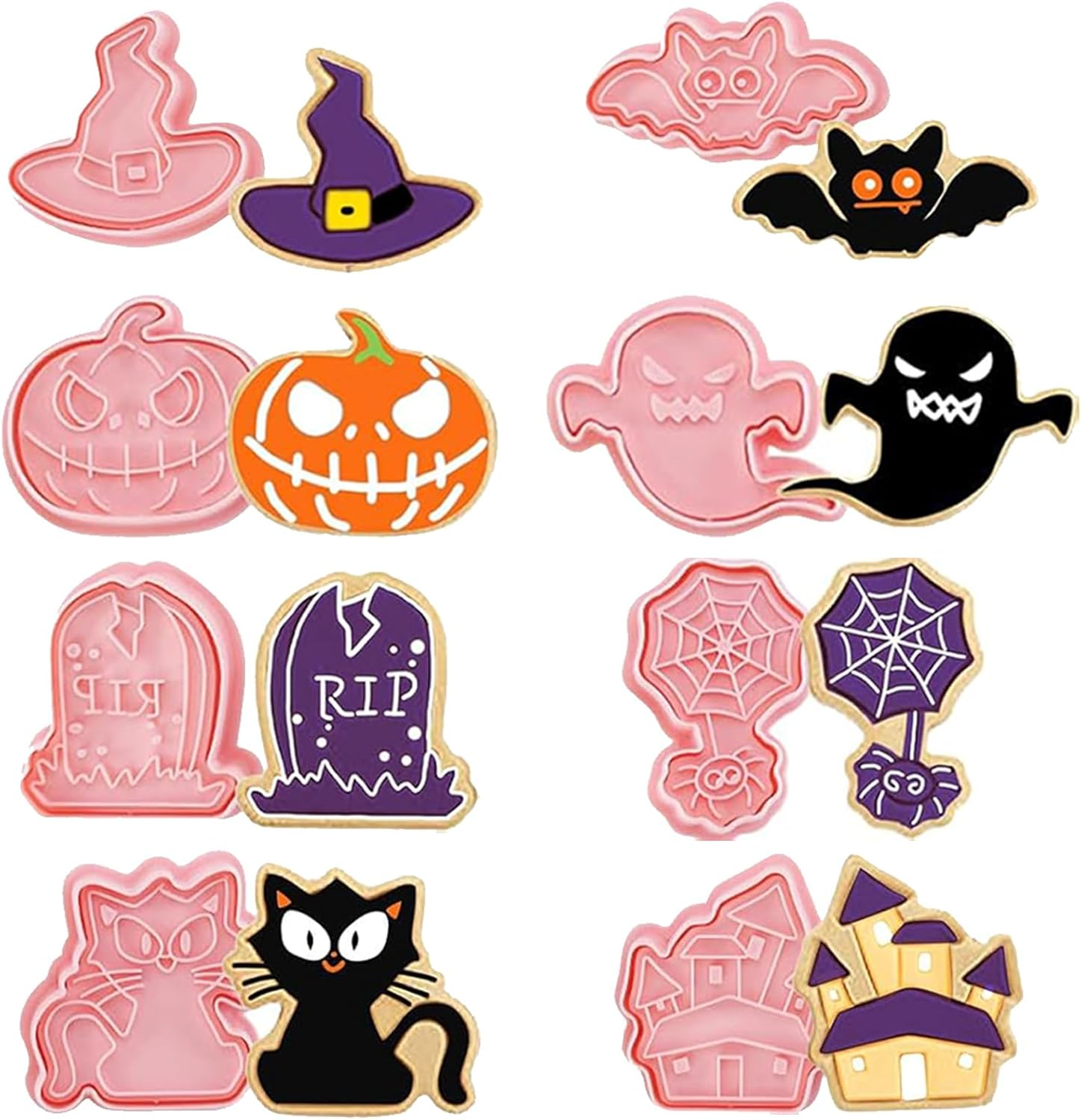 LEISWAYON 8 Pcs Mini Halloween Cookie Cutters, 3D Ghost Raised Design Cookie Stamps, Cookie Cutter Set Suitable for Frosting Decoration, Day of the Dead Decorations (A)