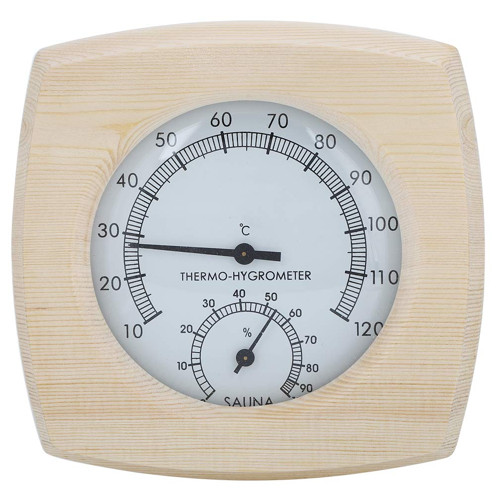 Wood Sauna -Hygrometer Thermometer Hygrometer for Bath Sauna Accessories Wood Color Size 13.5X13X.5 Cm