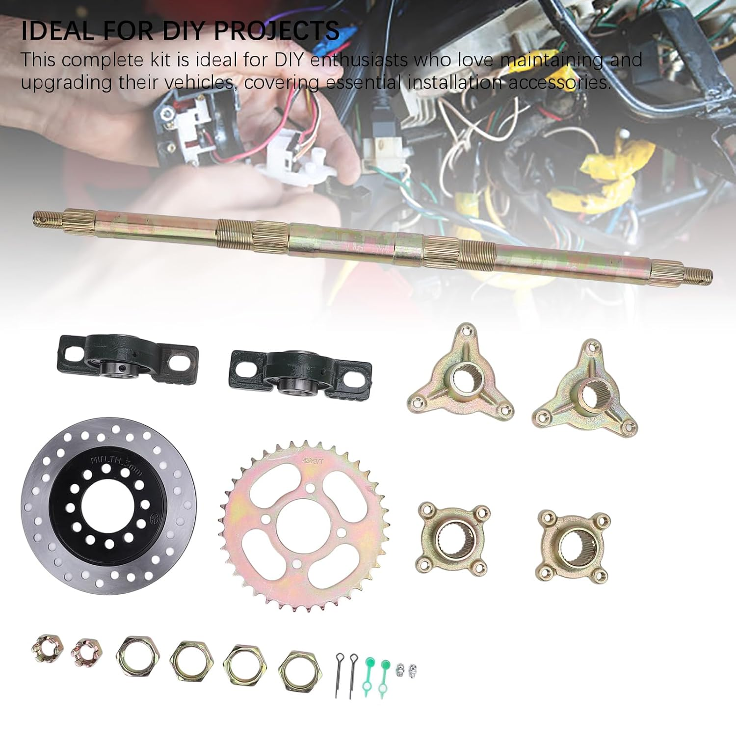 Go Kart Rear Axle Kit, 24 Inch Heavy Duty Sprocket Brake Disc Base Rear Axle Assembly Set for 50 to 150 DIY Rebuilt Atvs Quads and Drift Trikes, Dependable and Practical image number 3