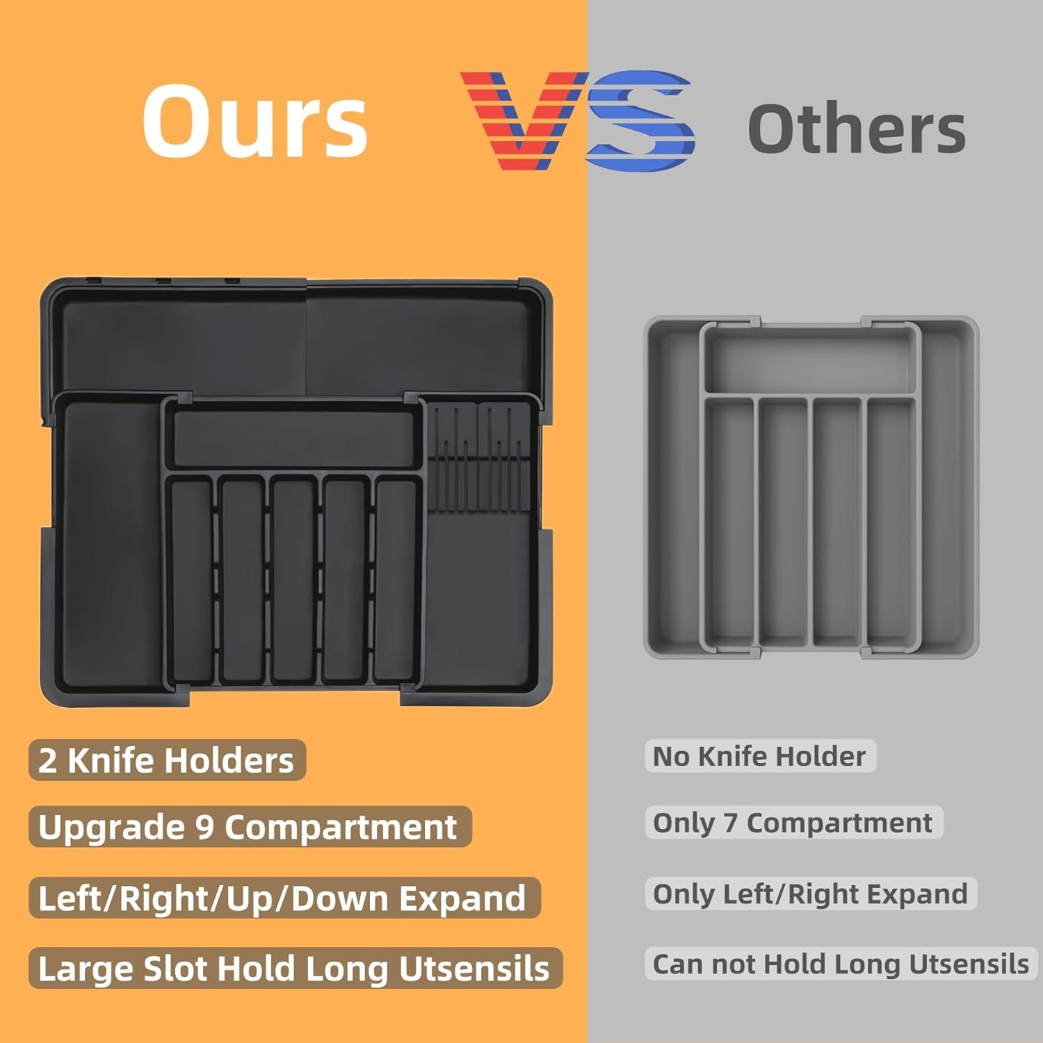 FORYUSE Expandable Cutlery Drawer Organiser Utensil Tray Removable Knife Blocks Adjustable Large Flatware Storage Holder Divider Kitchen for Spoons Forks image number 6