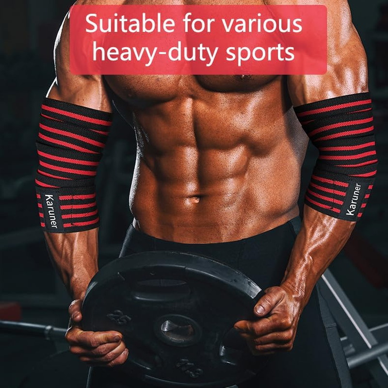 Elbow Wraps for Weightlifting (1 Pair) -Flexible 1.5M Elastic Elbow Braces for Weight Lifting, Bench Press, Powerlifting, and Pressing image number 5