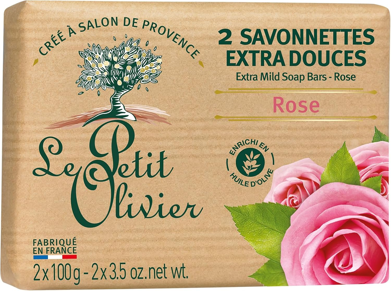 Le Petit Olivier Soap with Rose and Olive Oil 2 X 100 Grammes from France image number 1