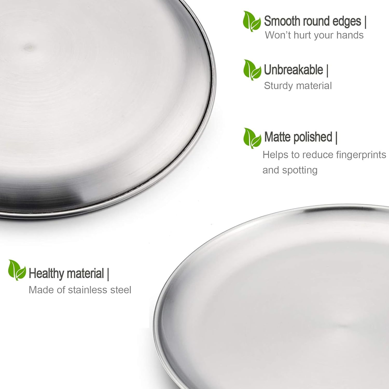 304 Stainless Steel Plates 7.87 Inch 4 Pcs, Metal Lightweight Unbreakable Dinner Dishes Plates Set, Dishwasher Safe image number 1