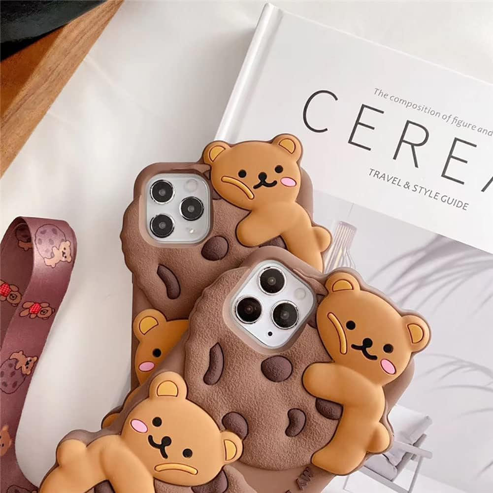 Yatchen Bear Case for Iphone 13,Cute Cookie Bear Kawaii Phone Cases 3D Cartoon Cover with Keychain Strap Lanyard Funny Women Girls Soft Silicone Protector for Iphone 13 image number 2
