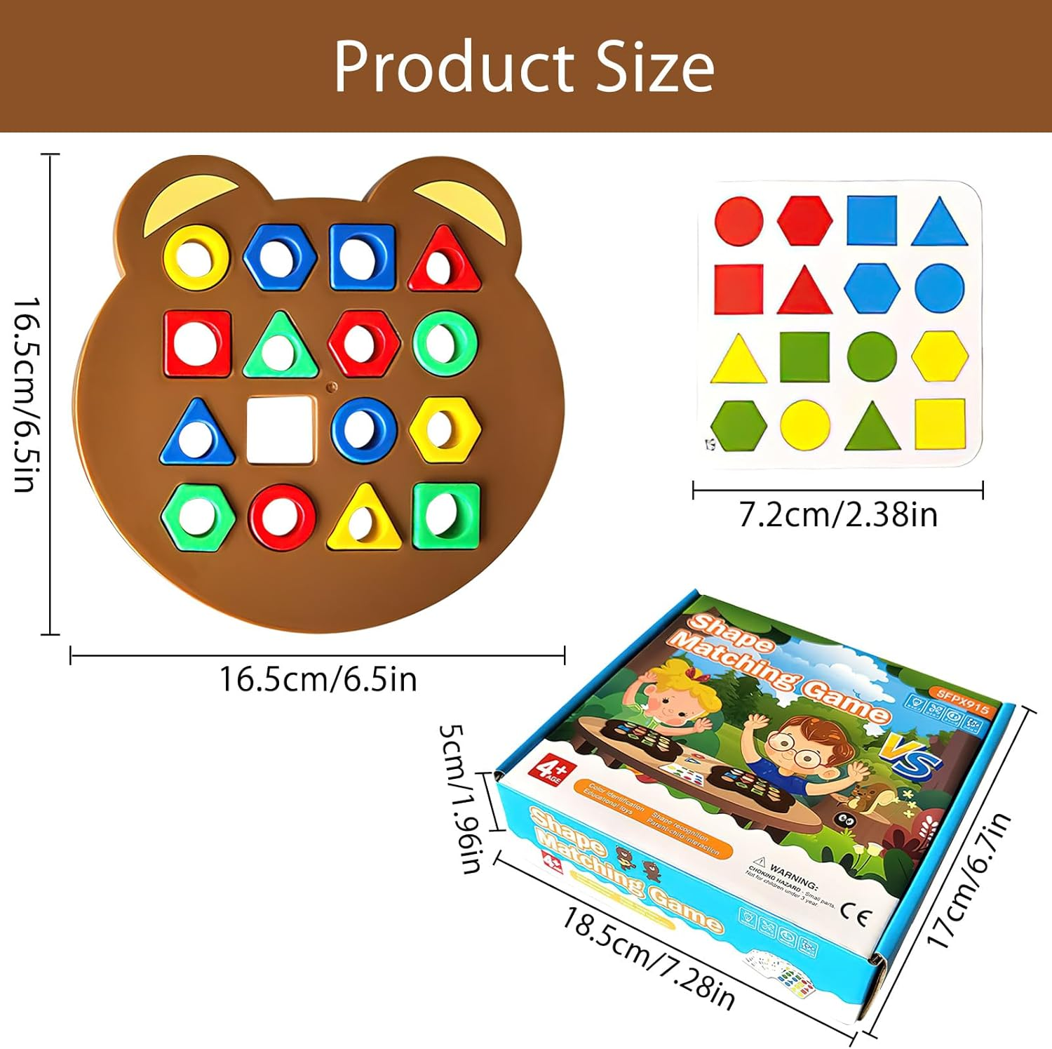 Shape Game: Shape Matching Puzzle, Montessori Toys, Sensory Learning Toy, 3+ Years, 2 Game Disks, 32 Matching Blocks, 30 Cards