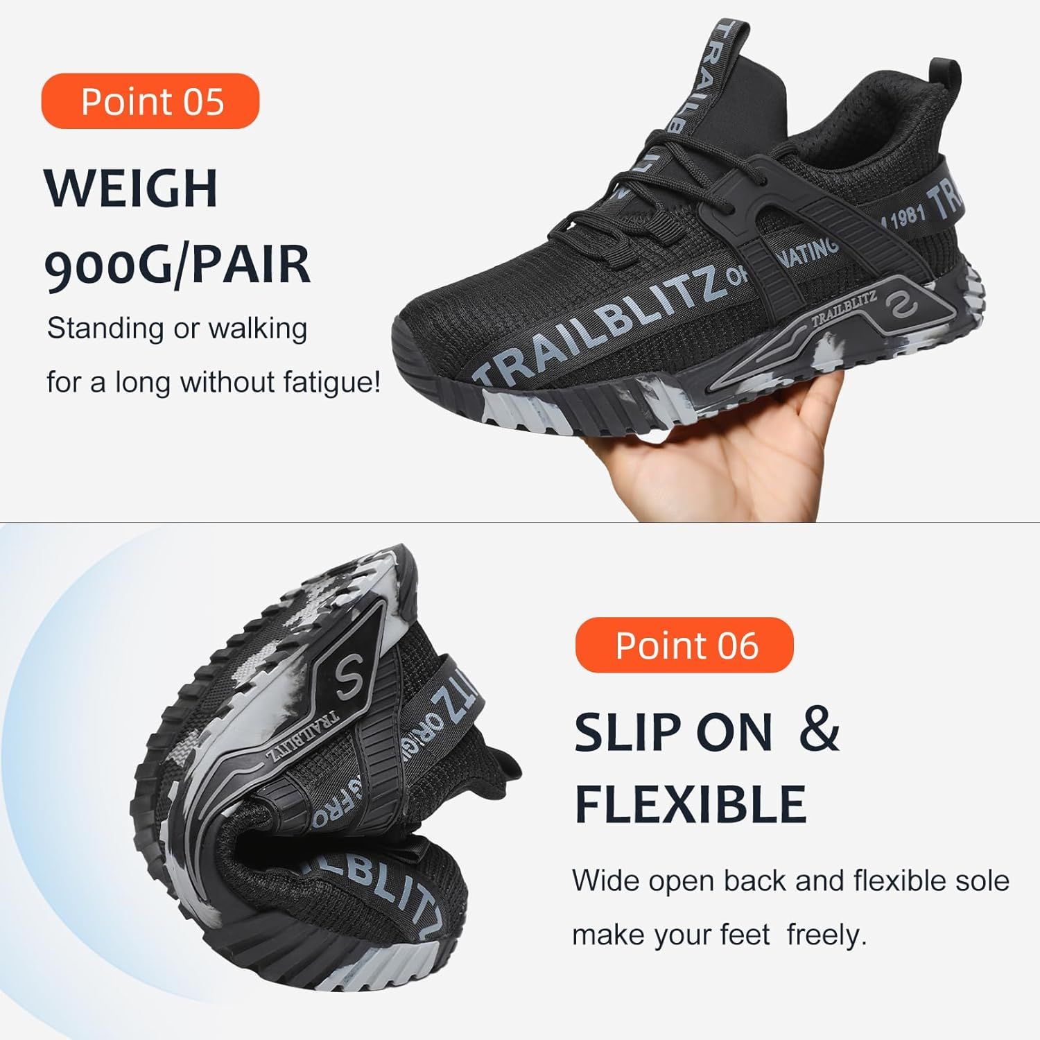 Composite Steel Toe Shoes for Men Work Safety Sneakers Non Slip Comfortable Lightweight Breathable Mens Hard Toe Industrial Construction Tennis Slip on Footwear image number 3