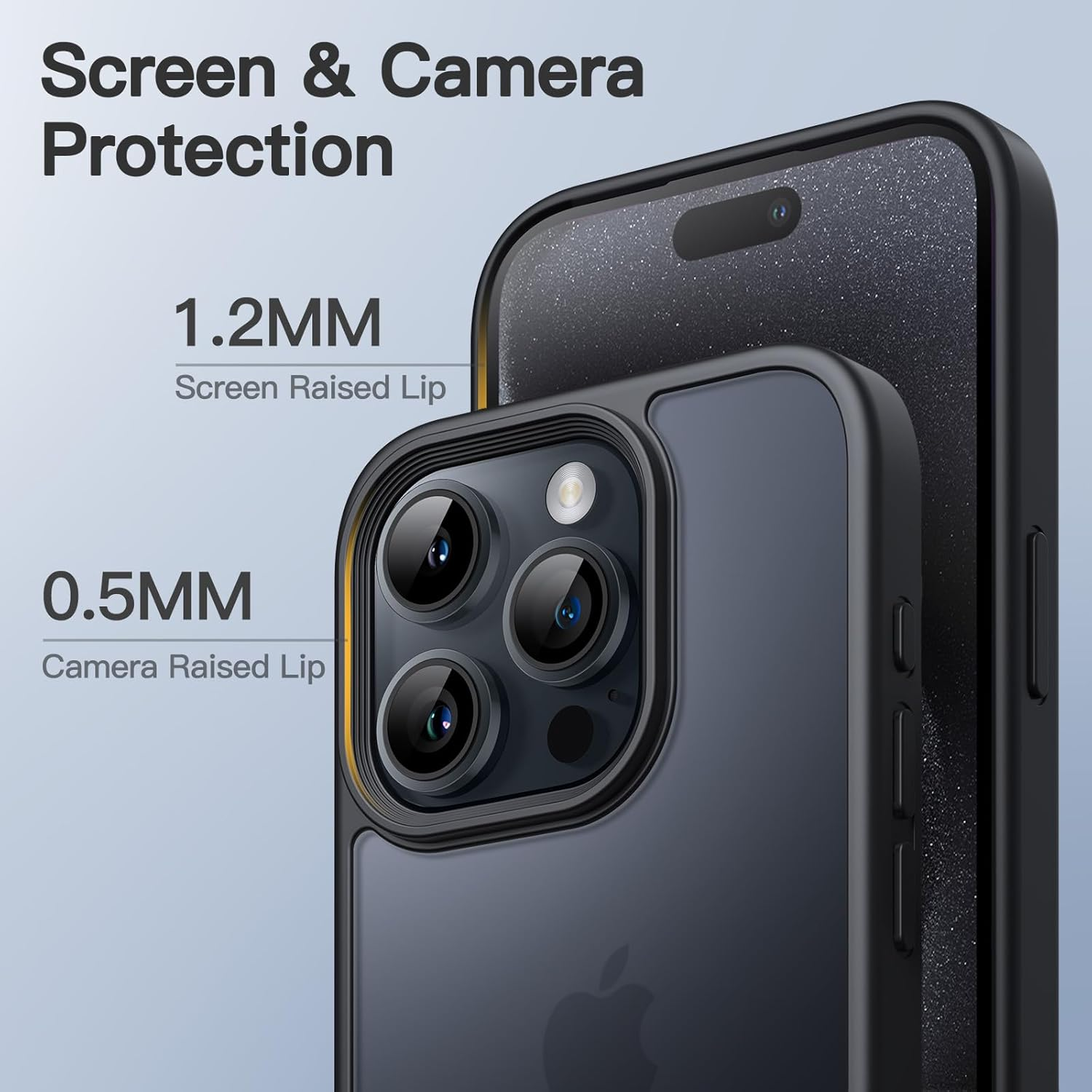 Jetech Matte Case for Iphone 15 Pro 6.1-Inch, Shockproof Military Grade Drop Protection, Frosted Translucent Back Phone Cover, Anti-Fingerprint (Black) image number 3