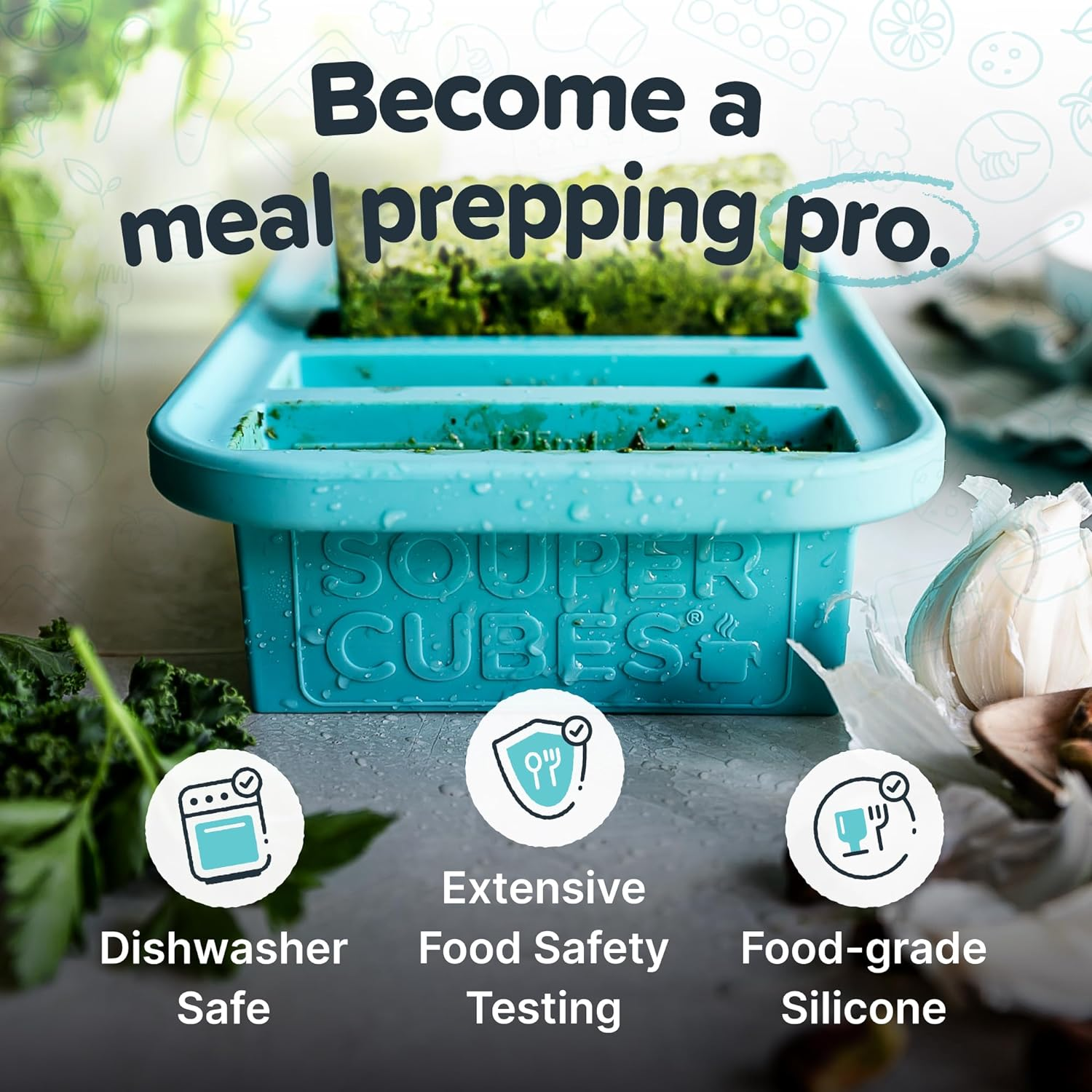 Souper Cubes 1/2 Cup Silicone Freezer Tray with Lid - Easy Meal Prep Container and Kitchen Storage Solution - Silicone Mold for Soup and Food Storage - Aqua &ndash; 1-Pack image number 4