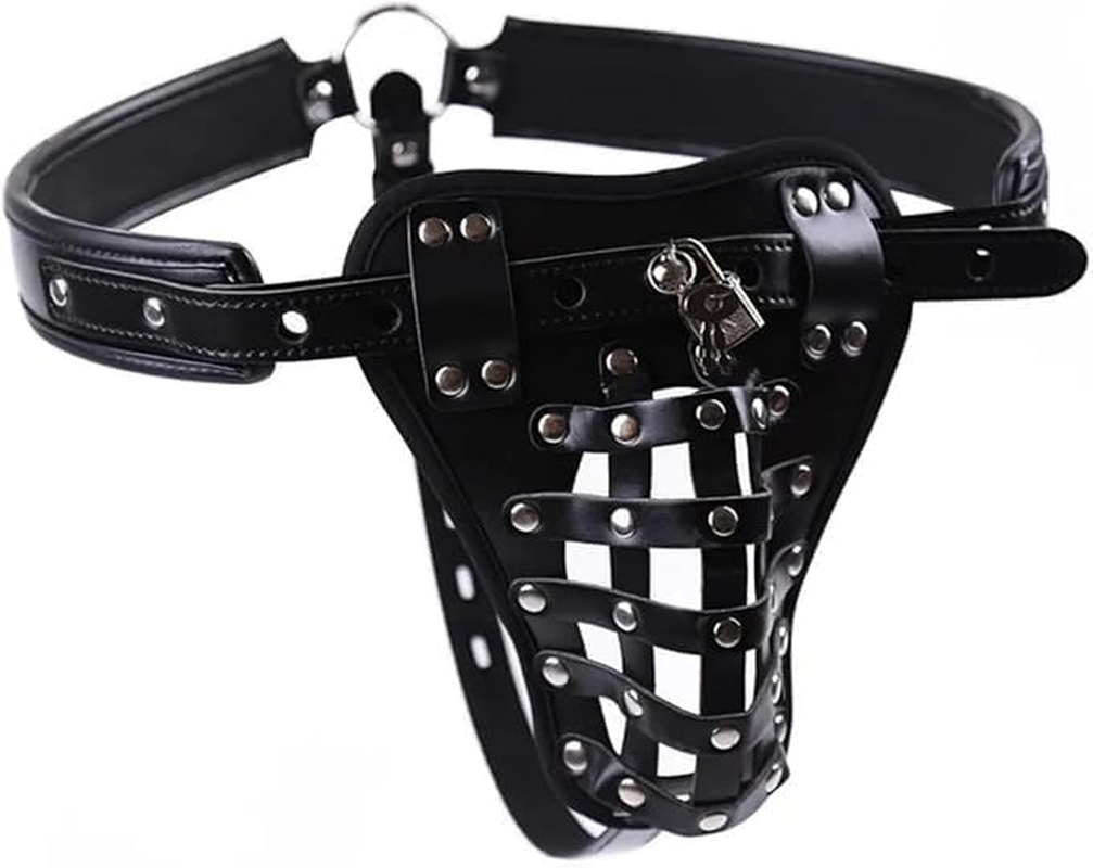 Male Chastity Device Chastity Belt Pants Penis Lock Cage Male Chastity Belt Devices Harness with Lock Cock for Men, Adult Men'S Bondage Leather Chastity Lock Pants Underwear image number 6