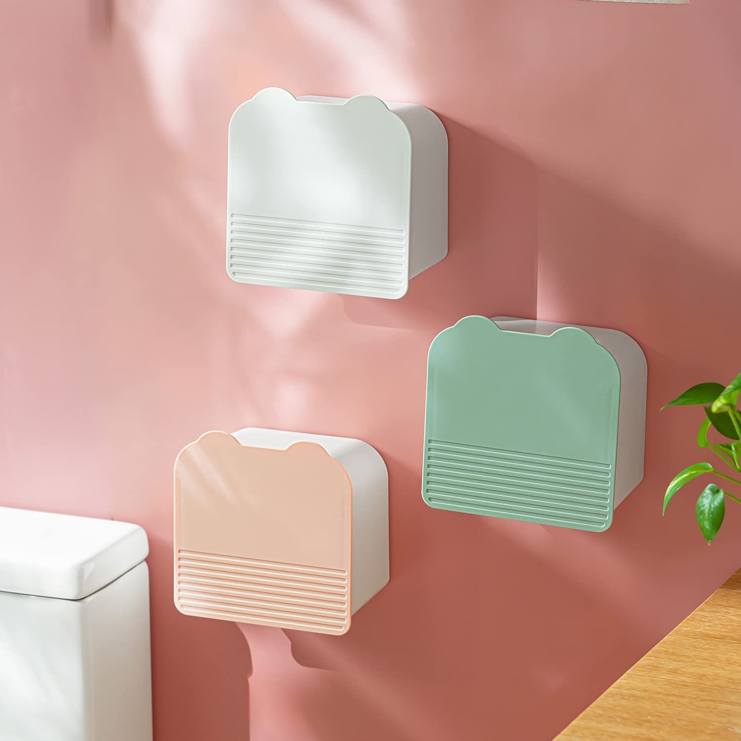 MORNITE Bathroom Canisters Organizer Storage Box Container Feminine Day Overnight Pad Holder Cotton Qtip Makeup Sponges Holder,White - Brown image number 3