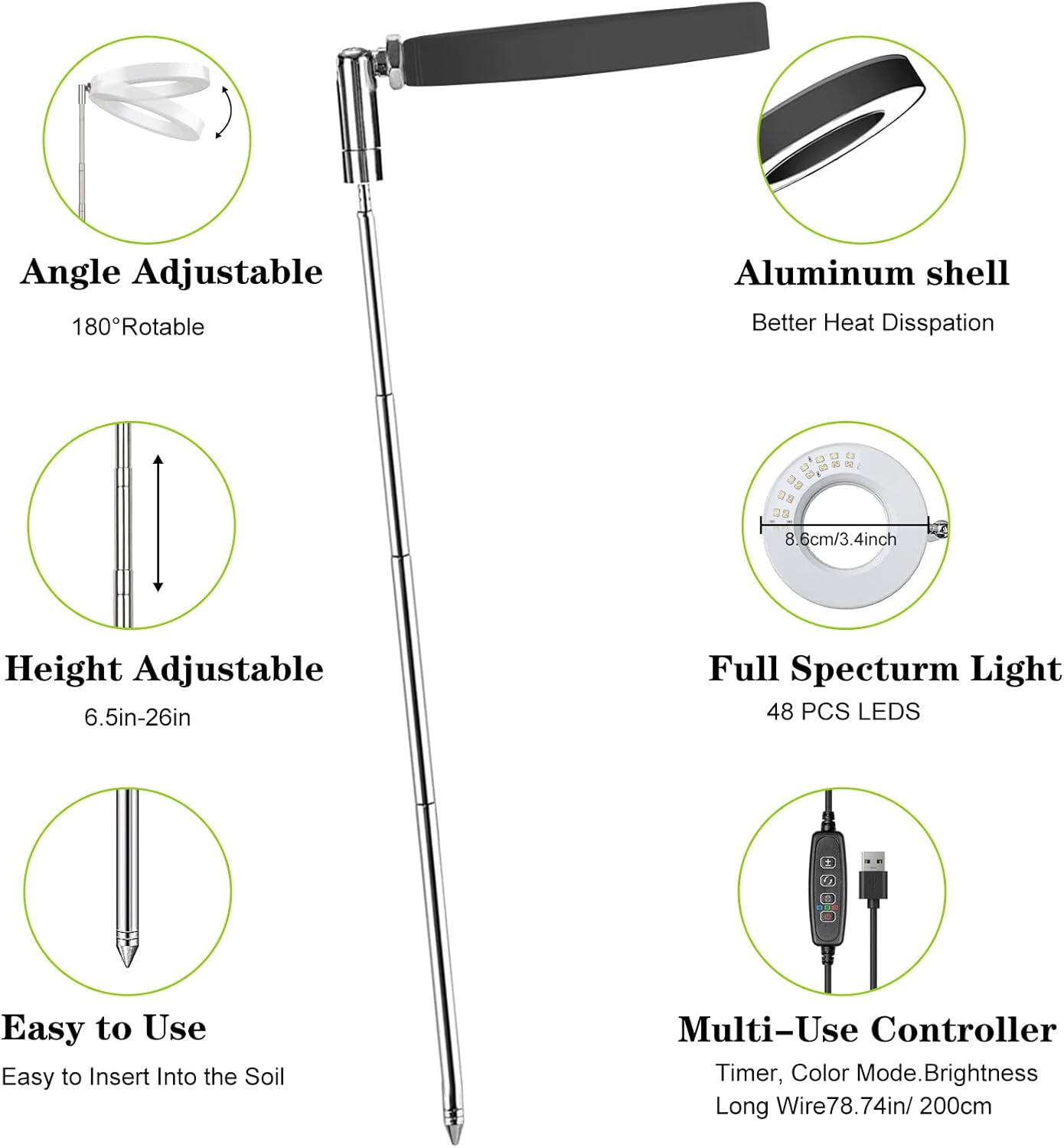 Plant Grow Light 2Pack, LED Growing Lamp Full Spectrum for Indoor Plant, Height Adjustable Plant Light with Auto On/Off Timer 3/9/12H,4 Dimmable Brightness, Ideal for Small Plant (Black) image number 5