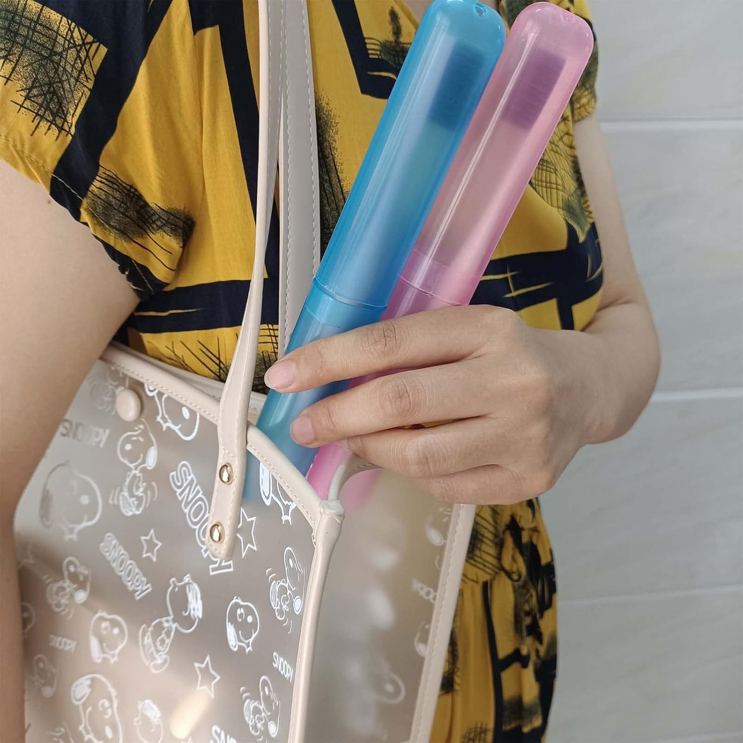 Medsuo 4Pcs Plastic Toothbrush Case Travel Cover Holder Storage (Pink, Blue, Green and White) image number 1