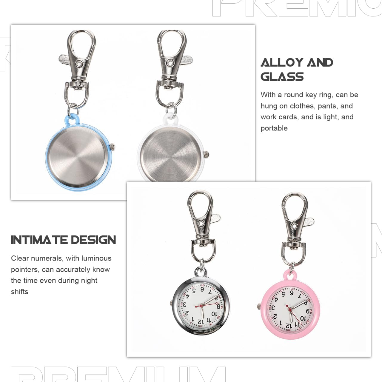 Gatuida 4Pcs Luminous Watch Clock Necklace Pocket Watch Pocket Watch with Chain Glow in the Dark Hanging Lapel Watch Pocket Watches Kid Watch Carabiner Outdoor Alloy Miss image number 2