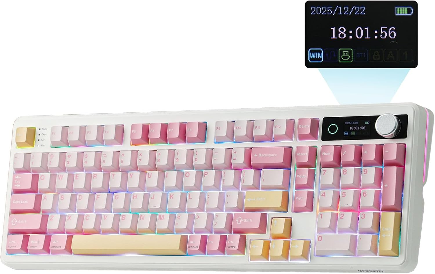 EPOMAKER TH99 PRO 96% Mechanical Keyboard with Screen & Knob, 10000Mah, 2.4Ghz/Bt, Hot Swap, Custom Driver, RGB Backlight, PBT Keycap, Wireless Gaming Keyboard for Pc/Mac (Blue&White, Sea Salt Silent)
