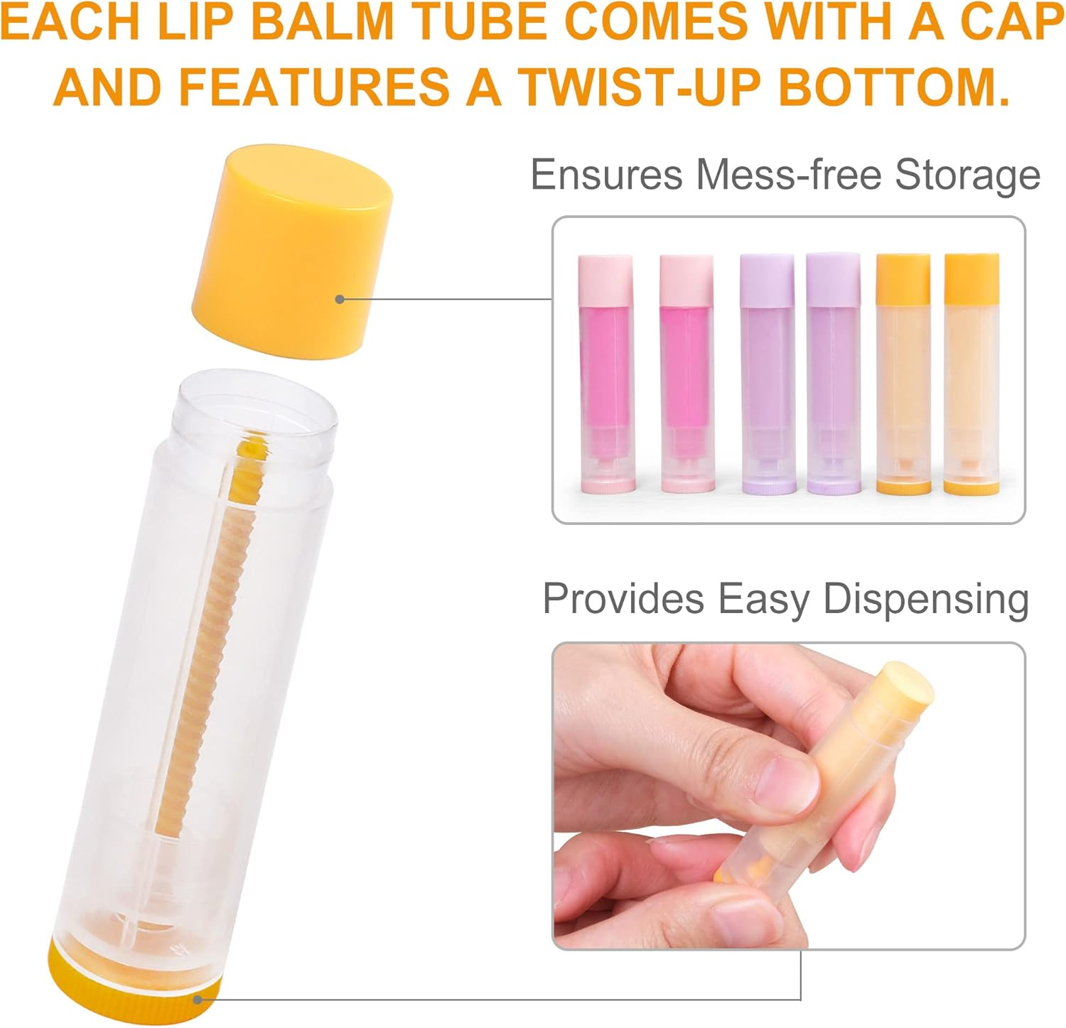 Lotfancy Lip Balm Tubes Empty, 60PCS 5.5Ml (3/16 Oz), Clear Lip Balm Container Tubes with Yellow Caps, BPA Free & Leak Free, Refillable - Purple image number 5