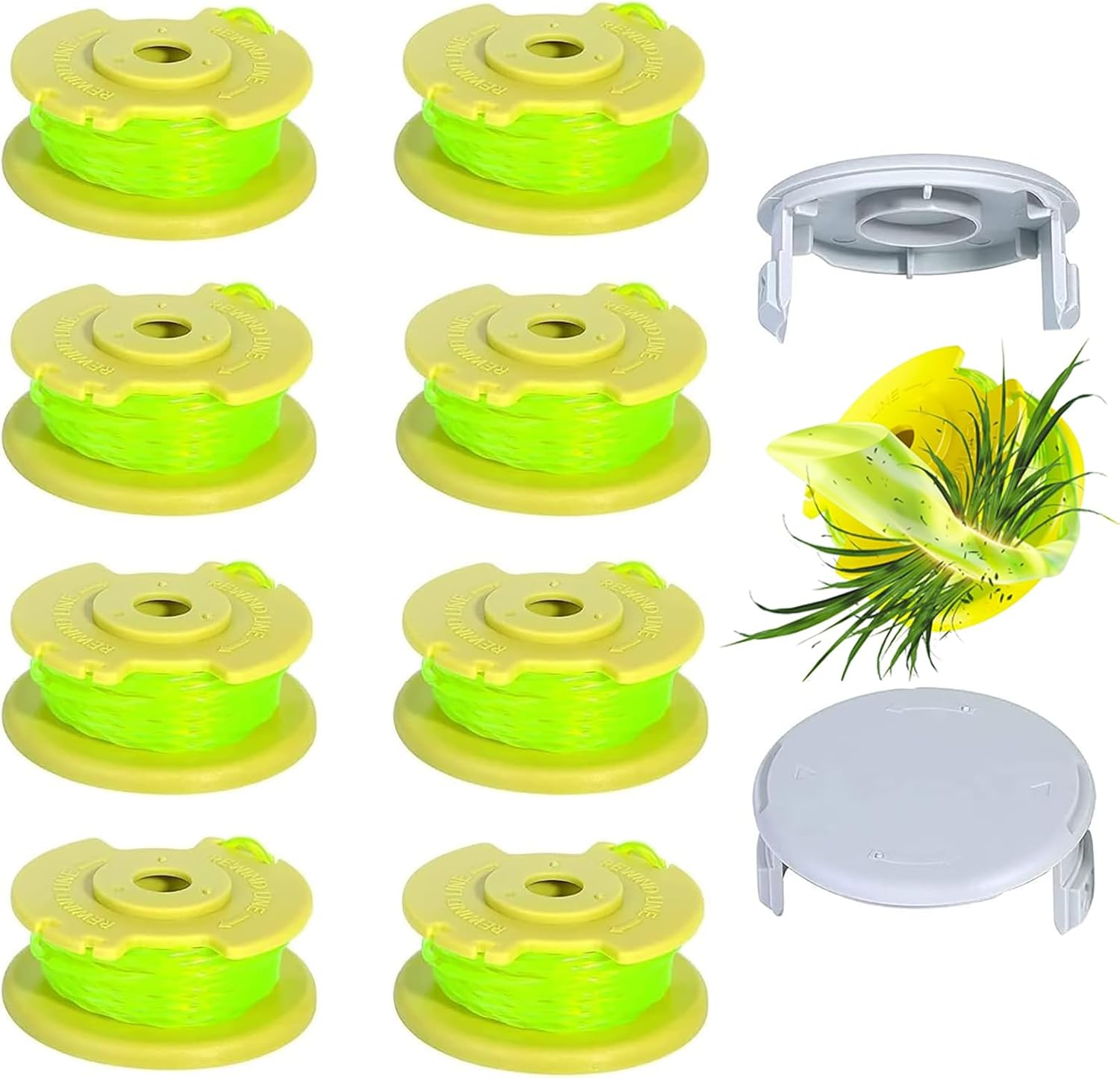 Replacement Trimmer String Set for Ryobi One Plus+, AC80RL3 Twisted String Trimmer Line, AC14HCA Cover Cap Compatible with Ryobi 18V, 24V, and 40V String Trimmers.