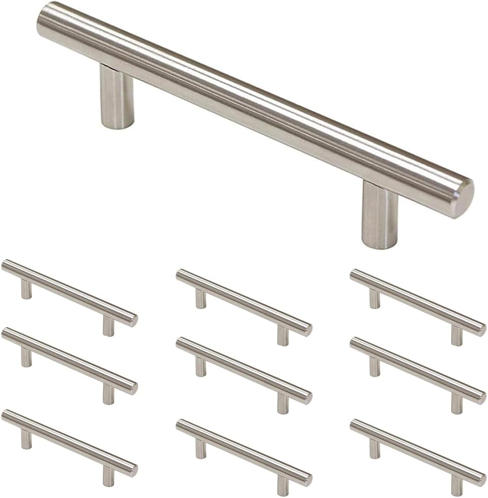 10 Pack Brushed Nickel Cabinet Pulls, Kitchen Cabinet Handles, 3.8 Inch Handles Stainless Steel Cabinet Hardware for Kitchen and Bathroom Cabinets, 5.9 Inch Overall Drawer Pull Knobs